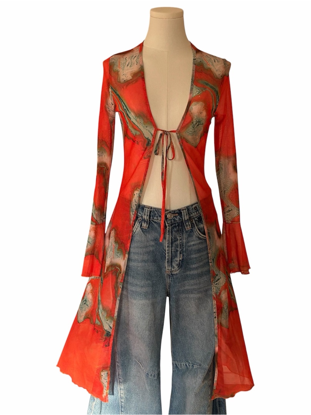 SHEIN Orange Mesh Cardigan Blouse